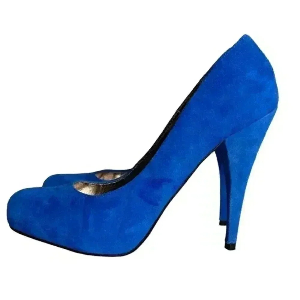 Steve Madden Trinitie Blue Suede Hidden Platform Stiletto Heel Sz 7.5 EUC